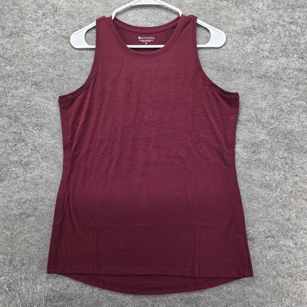 Athleta Tank Womens M Red Crew Neck Sleeveless Stretch Tagless Jersey Activewear